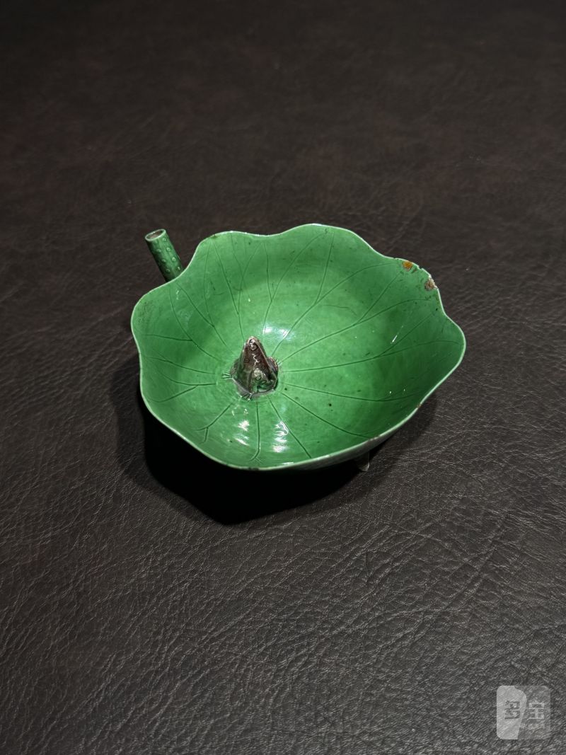 清康熙 绿釉荷叶秋操杯一对 - 图11